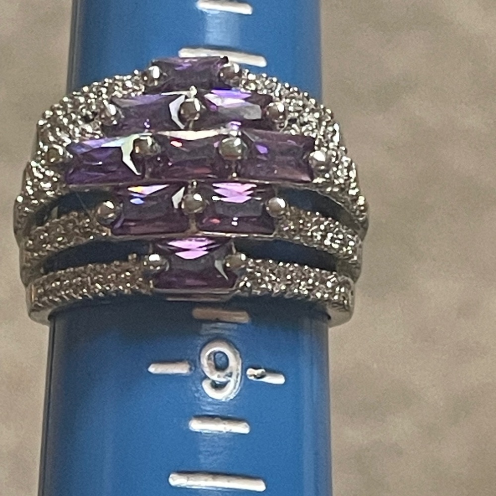 Sterling and Purple stone large ring -size 8-1/2